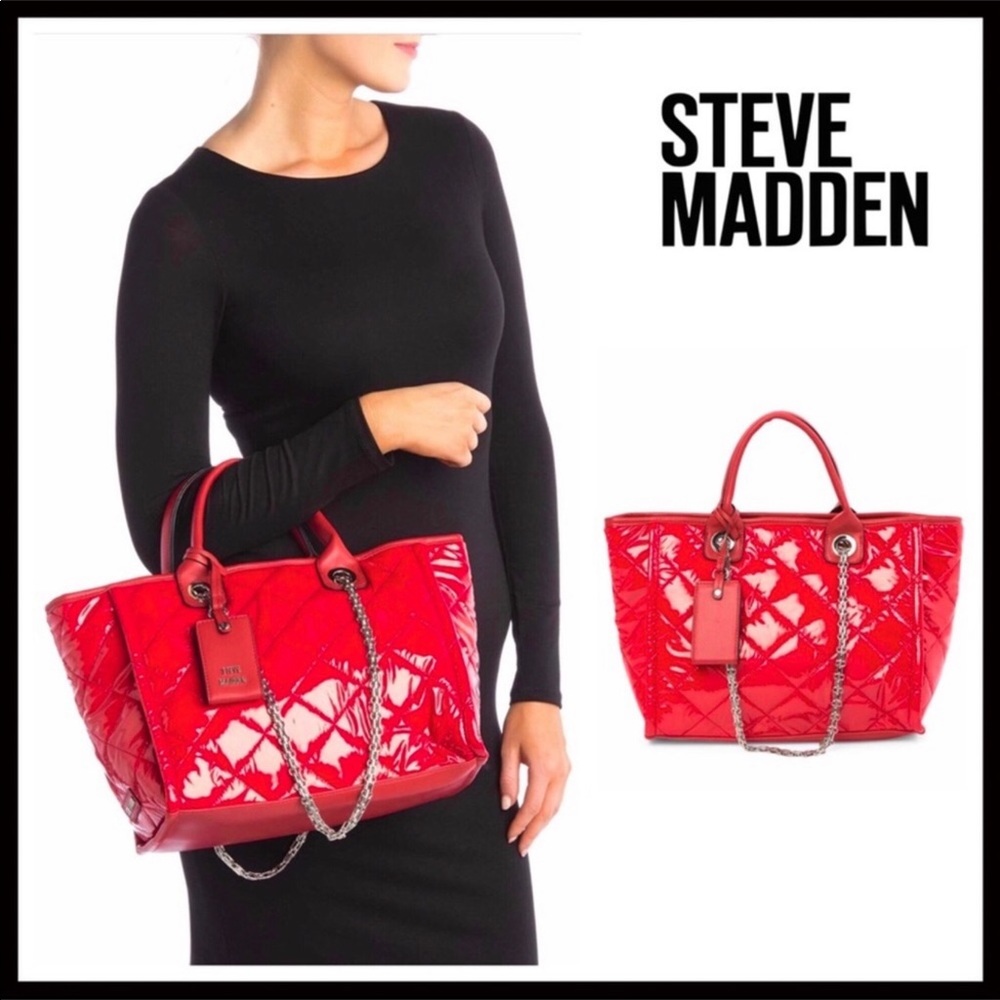 STEVE MADDEN RED TOTE TRAVEL WORK SHOULDER BAG A3C - Picture 8 of 8
